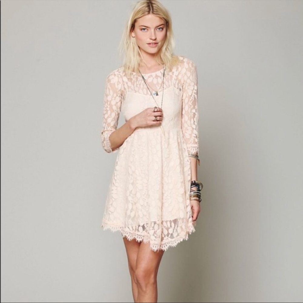 free people | floral lace mesh dress antique blush pink
